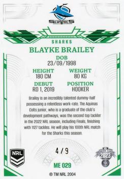 2023 NRL Traders Elite - Mojo Emerald #ME029 Blayke Brailey Back